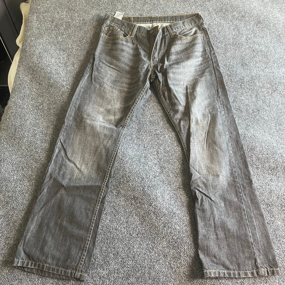 Levis 514 Straight Fit Grey Denim Jeans Mens 36x32 Faded Wash 100% Cotton‎